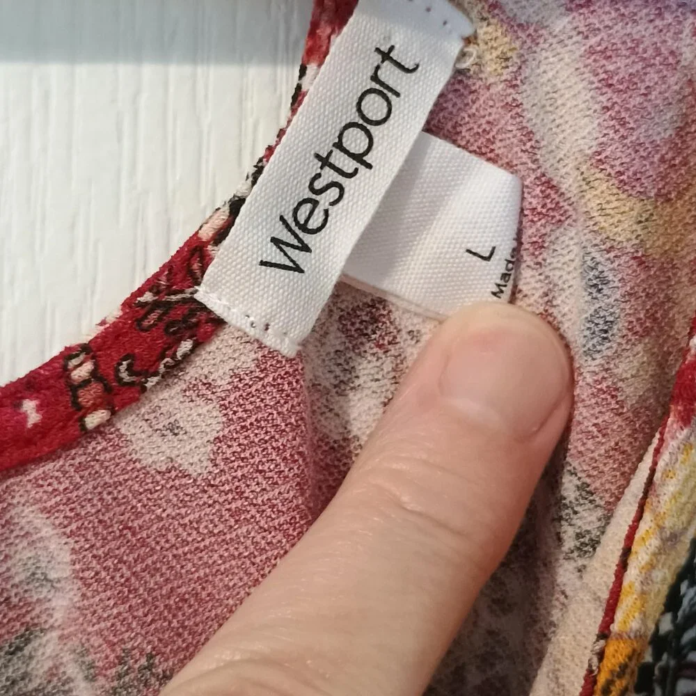 Westport/Tunic Top/Womens L/Black Wine Yellow/Patchwork Boho - Picture 3 of 8